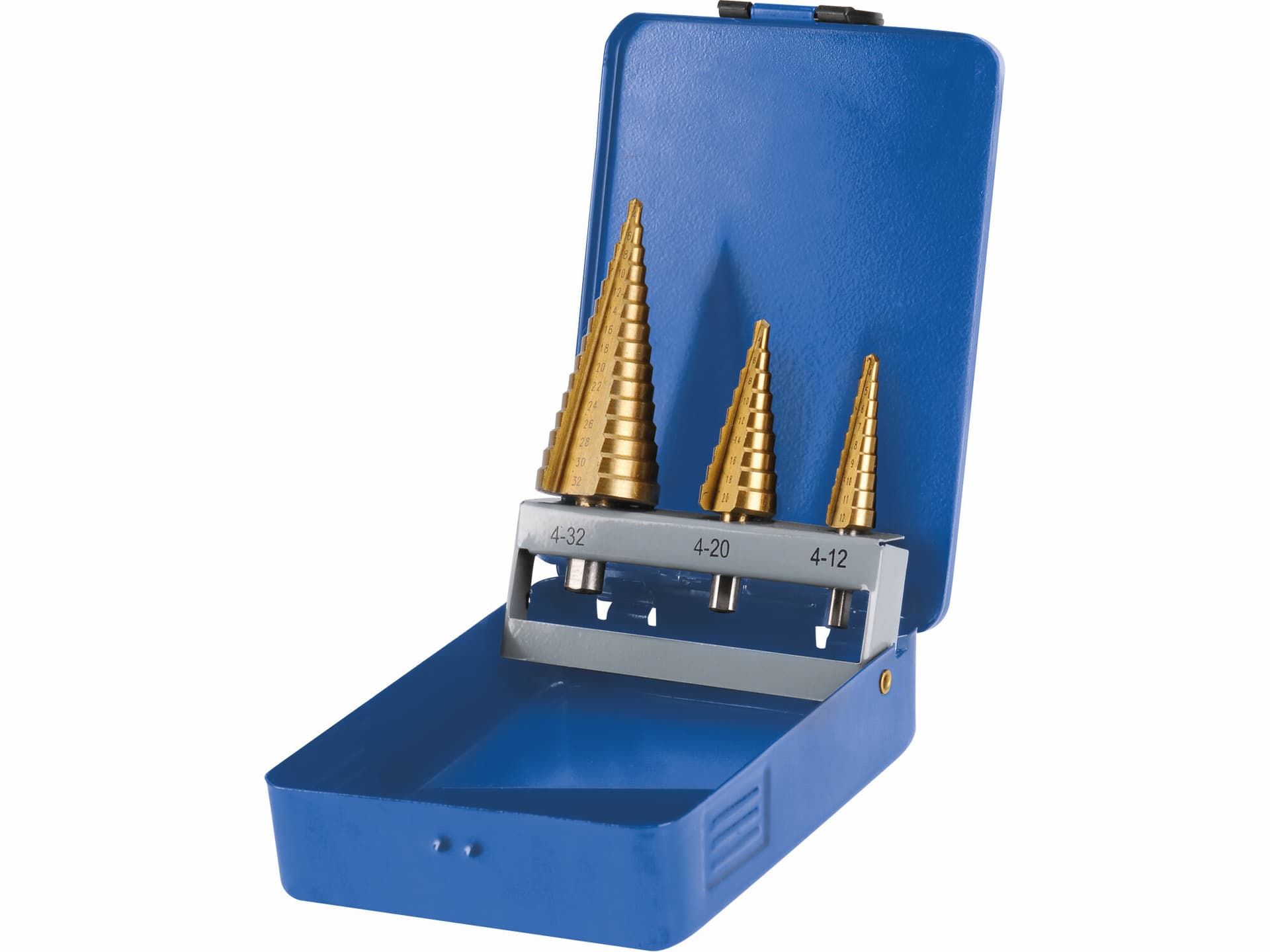 Vrtáky stupňovité TiN, 3ks, ø4-12/1mm, ø4-20/2mm, ø4-32/2mm