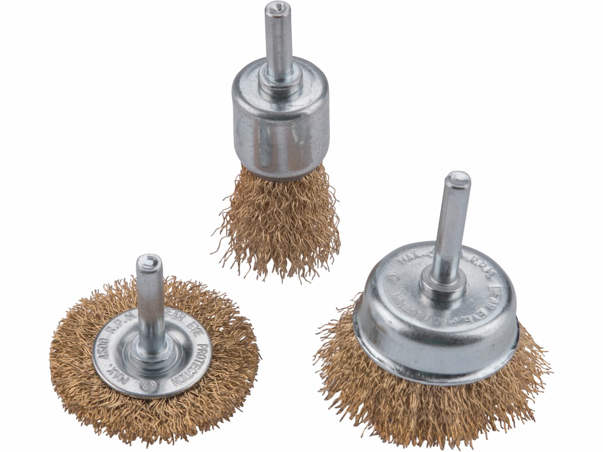 Kartáče so stopkou, vlnitý pomosadzený drôt 0,3mm, 3-dielna sada