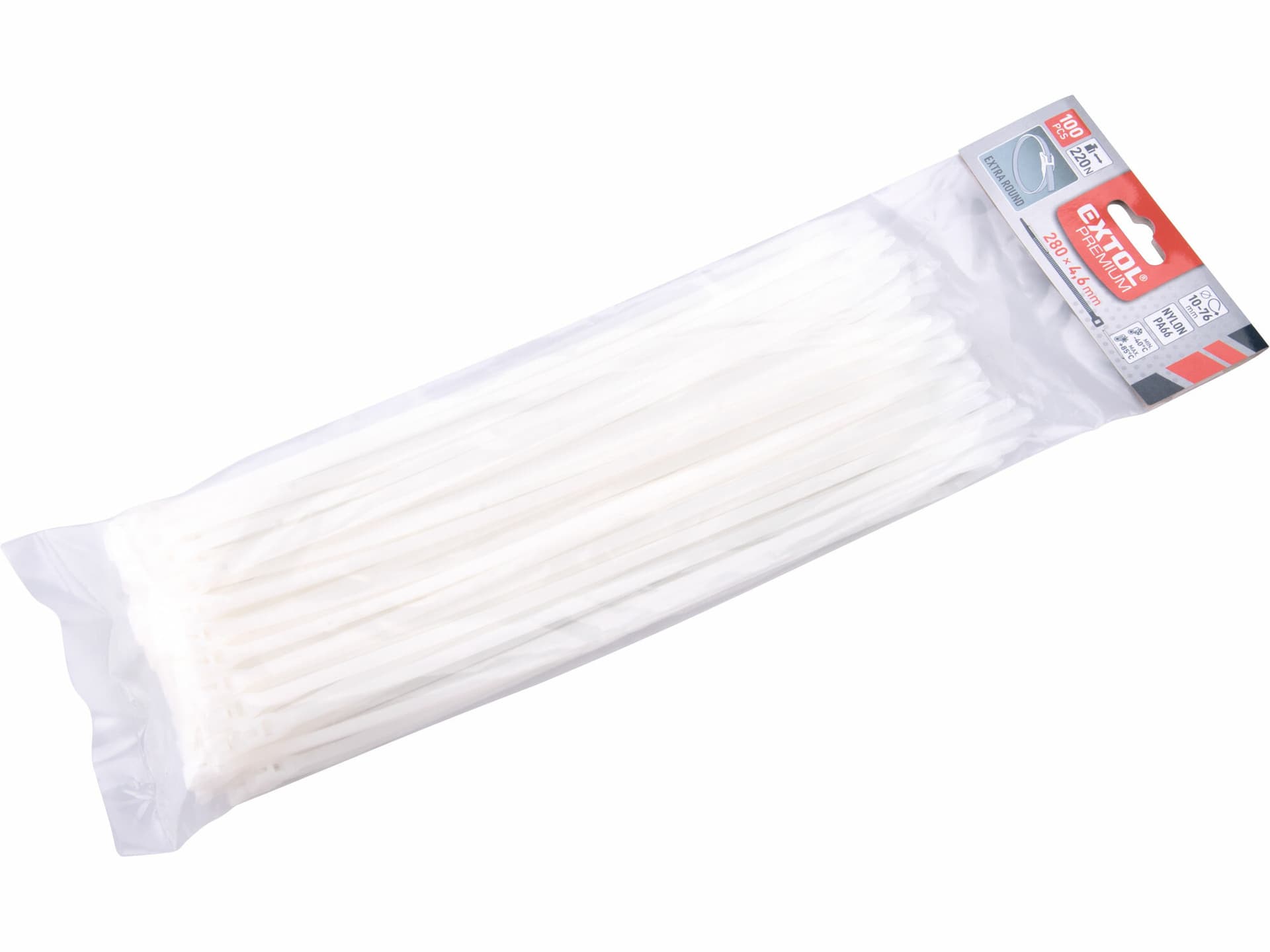 Pásky sťahovacie biele, nízkoprofilový zámok, 4,6x280mm, 100ks
