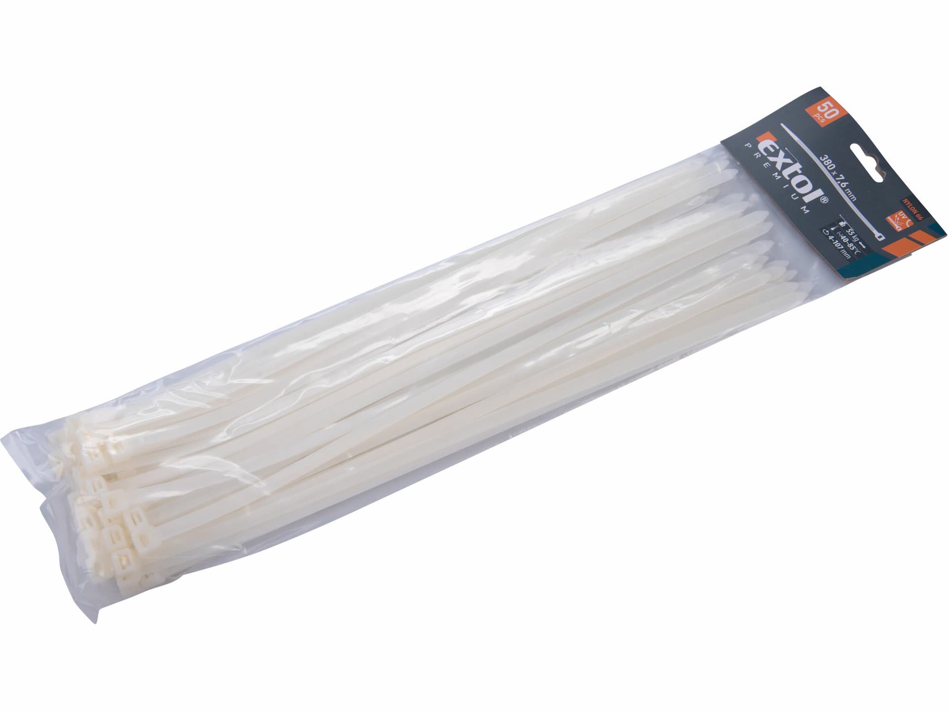 Pásky sťahovacie biele, 7,6x380mm, 50ks, max. 55kg