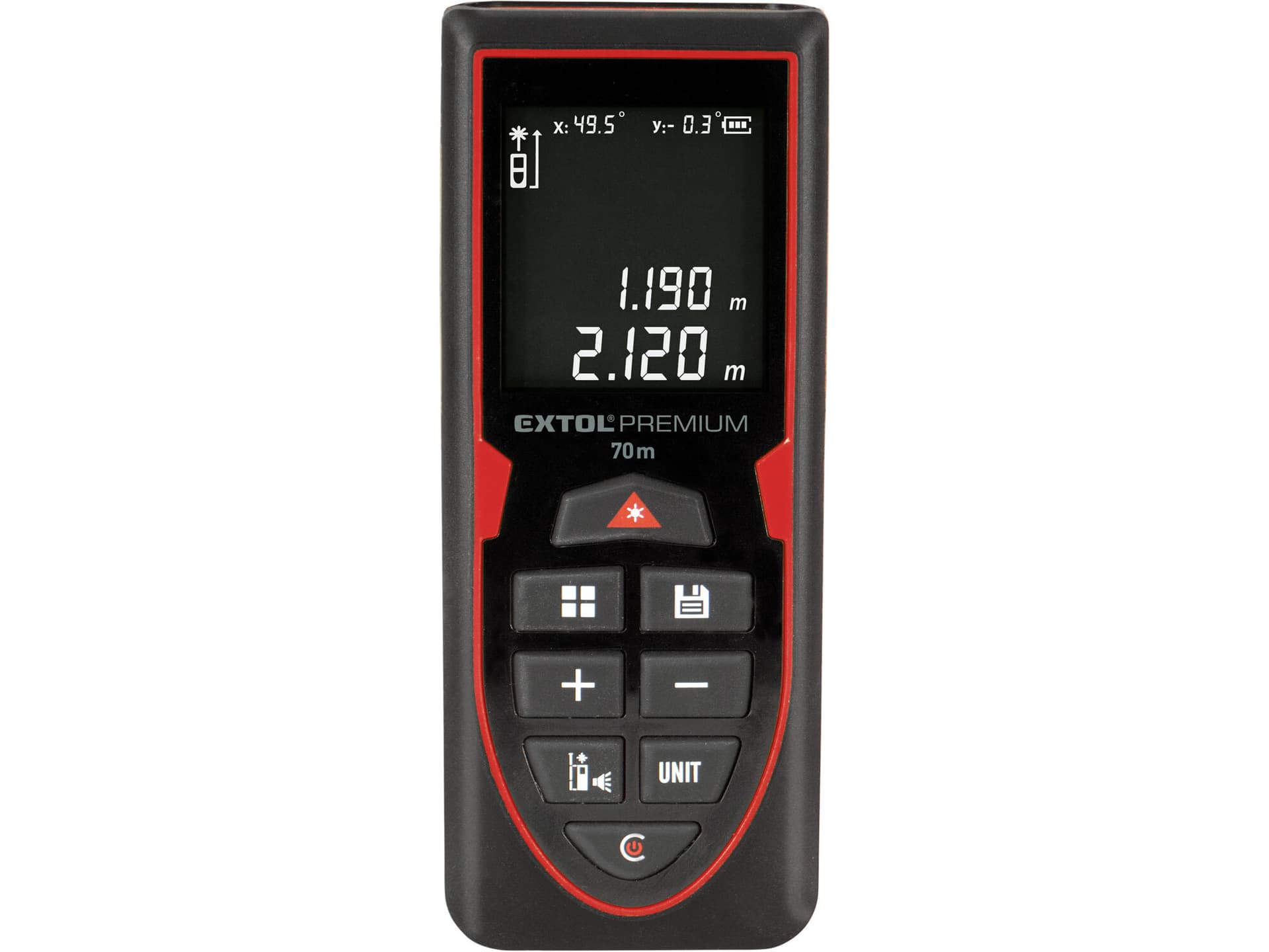 Merač vzdialenosti laserový do 70m, ±2mm, zelený laser, LCD