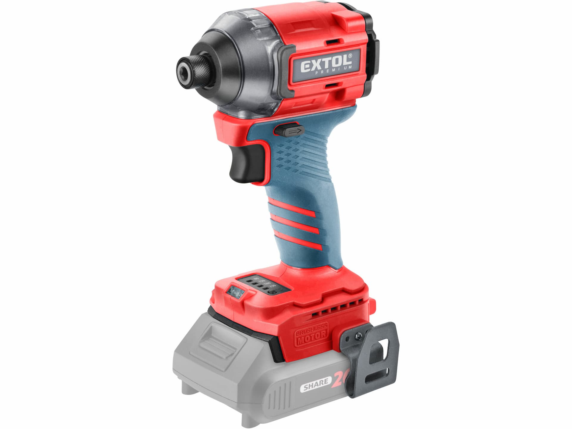 Uťahovač rázový aku Share20V, bez aku, 1/4" šesťhran na bity, 230Nm, bezuhlíkový motor