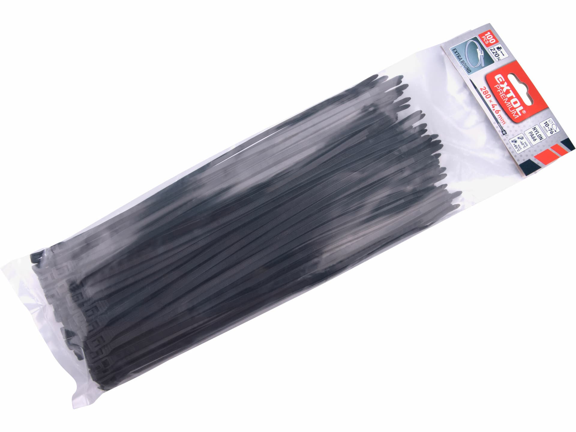 Pásky sťahovacie čierne, nízkoprofilový zámok, 4,6x280mm, 100ks