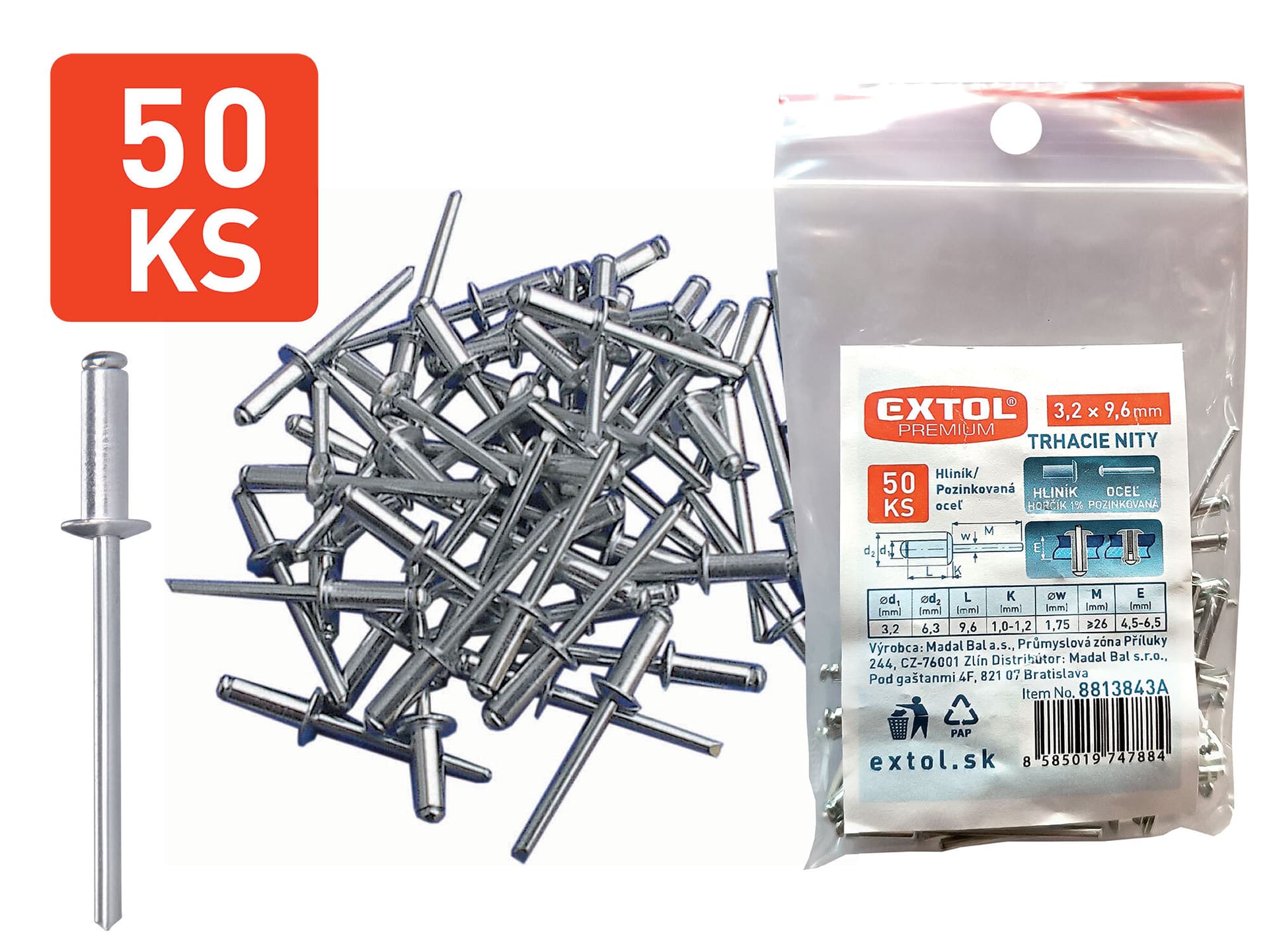Nity trhacie hliníkové 3,2x9,6mm 50ks