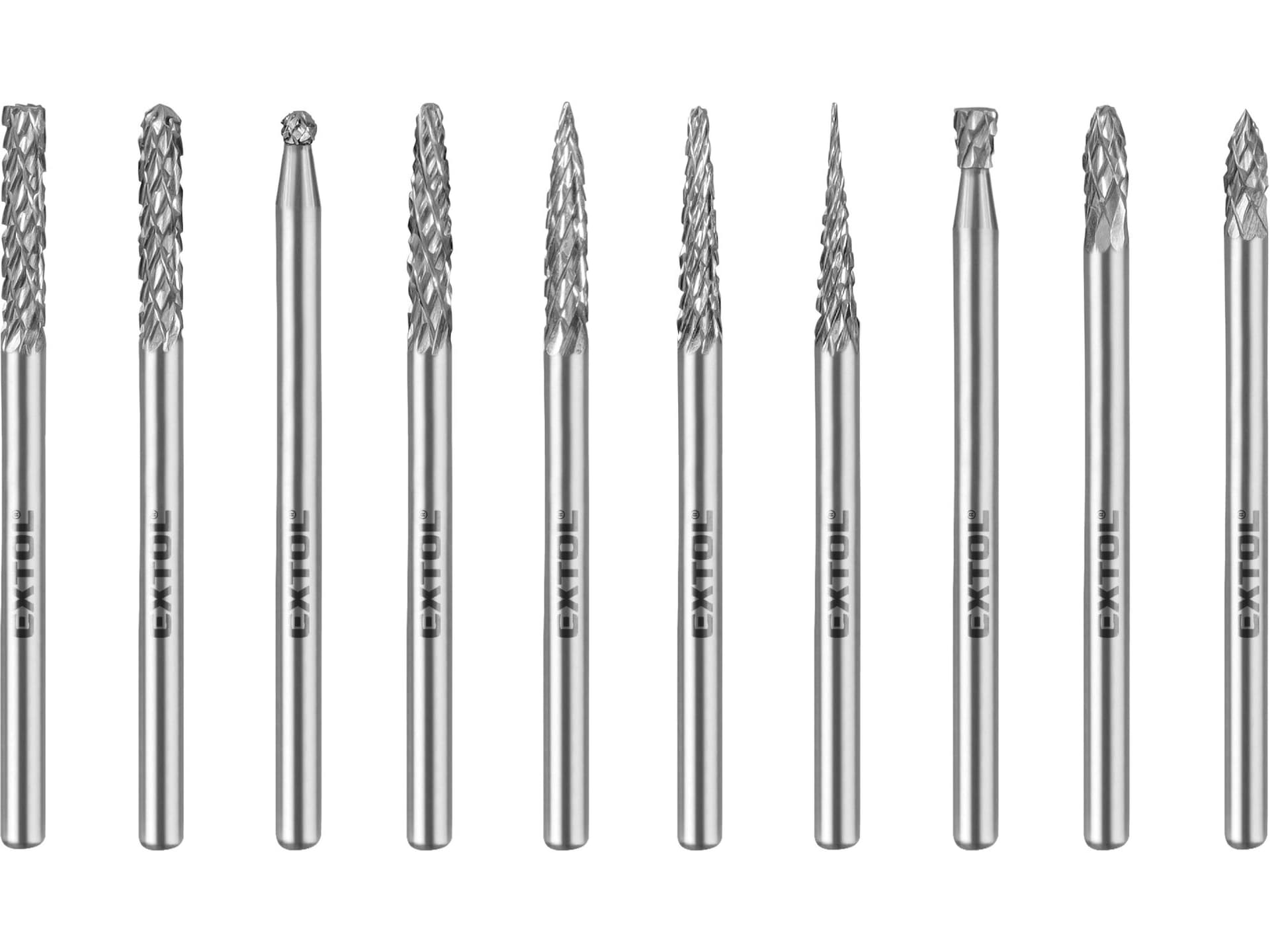 Sada karbidových fréz, 10ks, ø3mm, stopka ø3mm, celková dĺžka 38mm