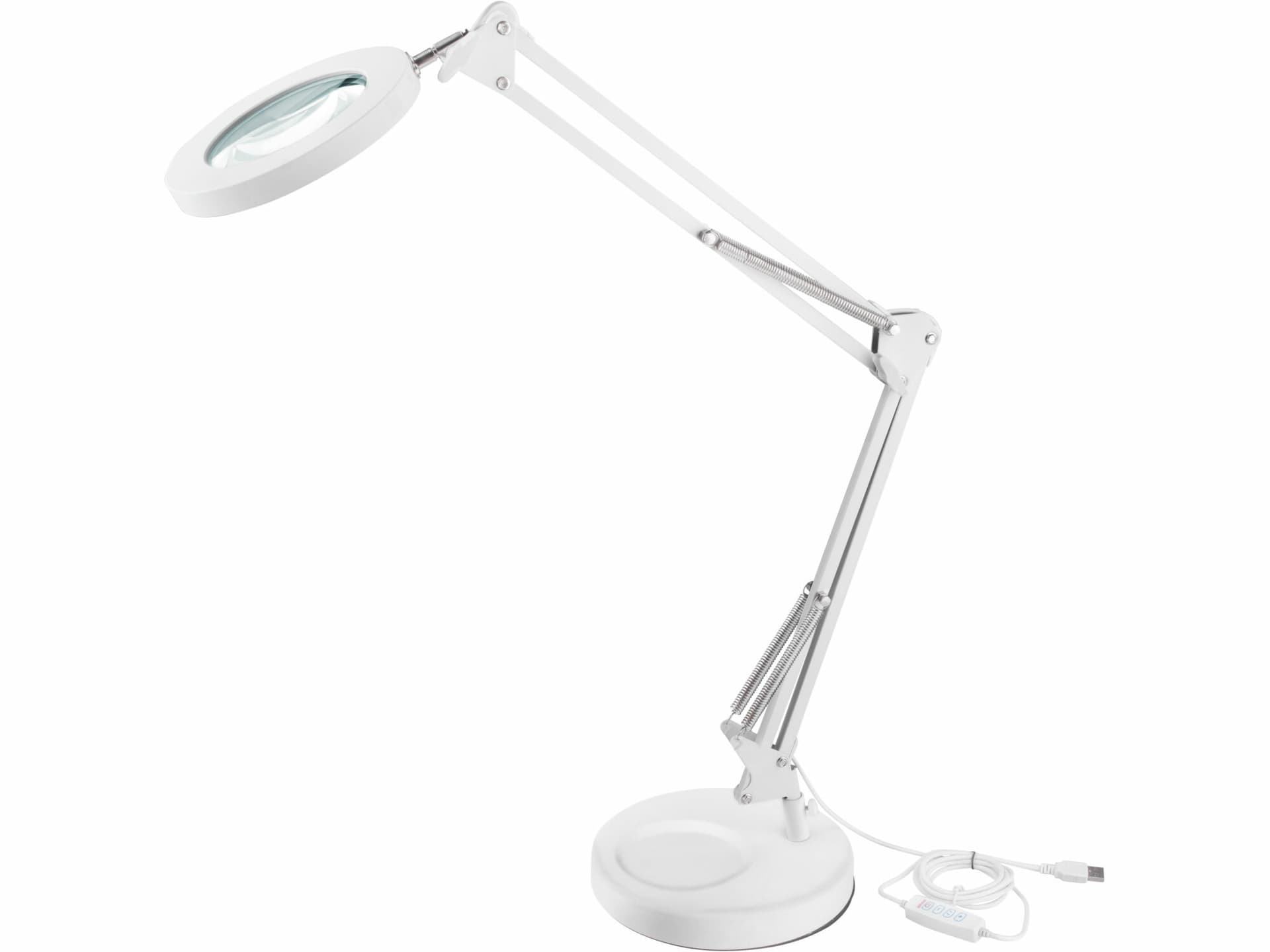 Lampa stolová s LED a lupou, 2400lm, USB napájanie, biela