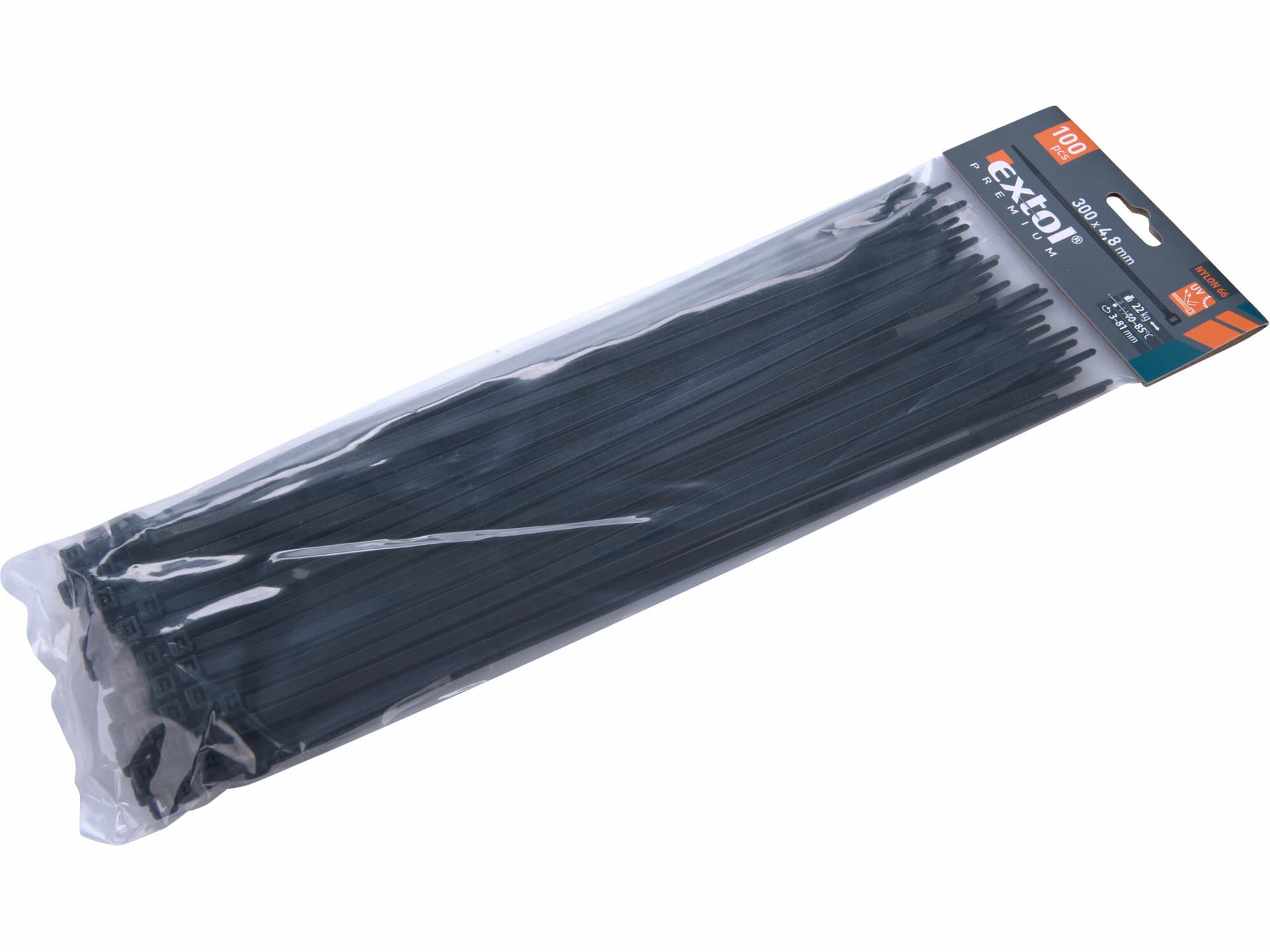Pásky sťahovacie čierne, 4,8x300mm, 100ks, max. 22kg