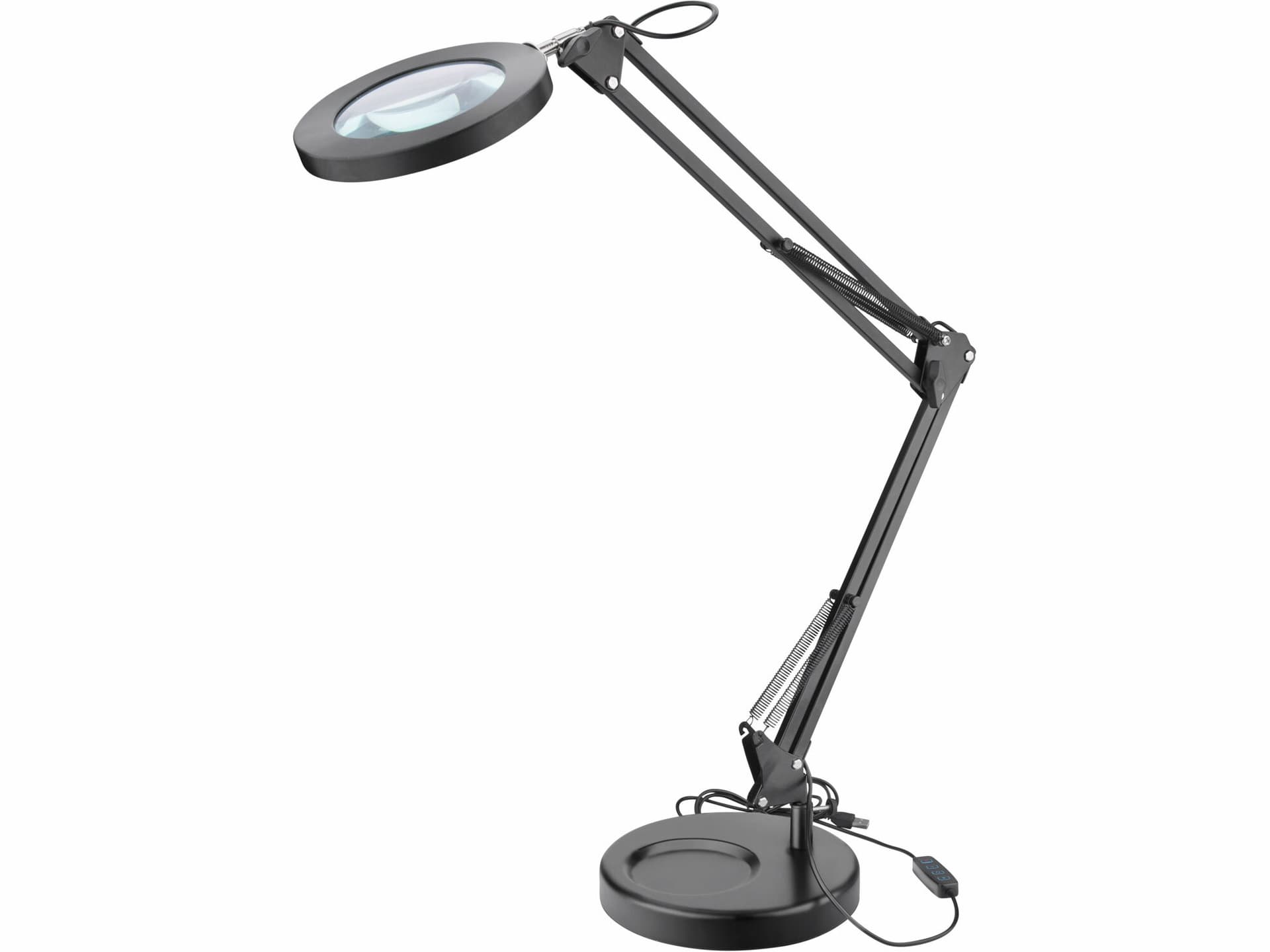 Lampa stolová s LED a lupou, 2400lm, USB napájanie, čierna