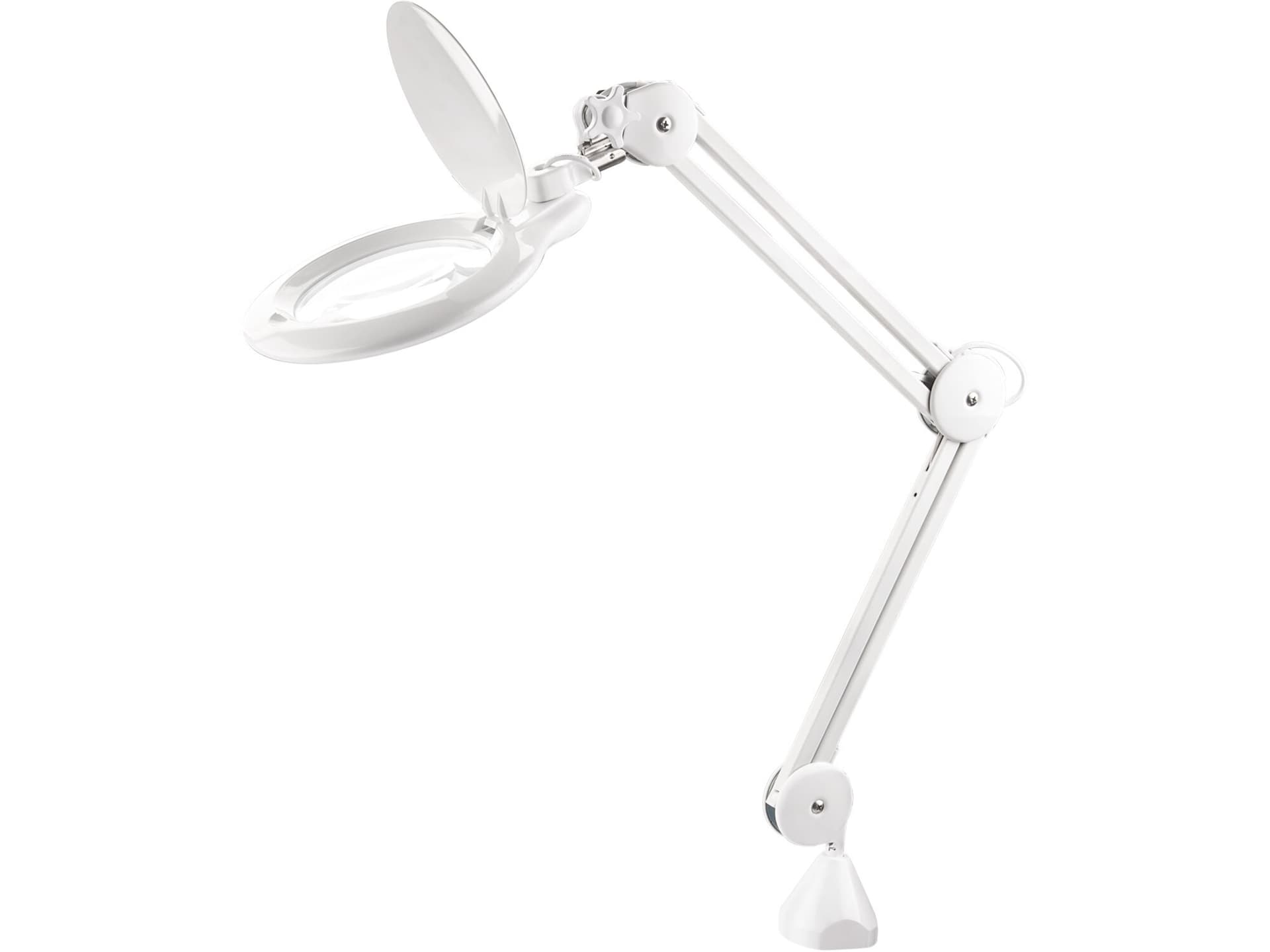 Lampa stolová s LED a lupou, 1000lm, nastaviteľné rameno, lupa 5x, biela