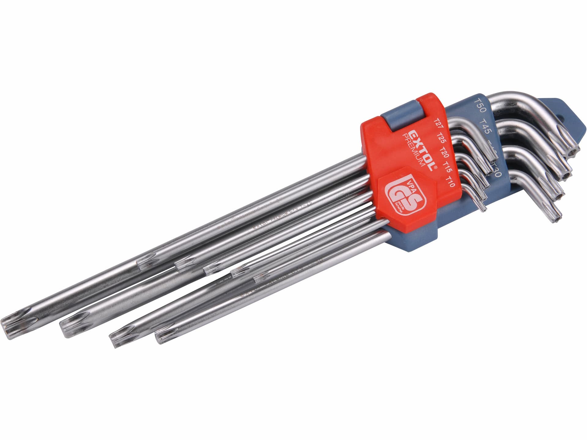 Kľúče Torx s dierkou predĺžené, 9-dielna sada, T10-50, Cr-V