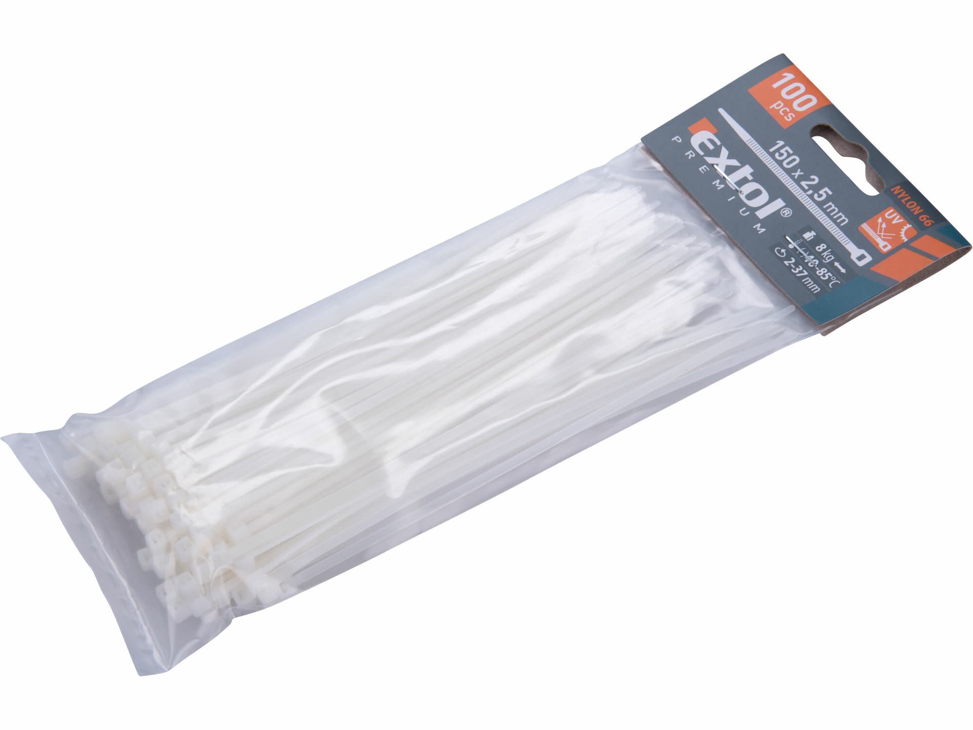 Pásky sťahovacie biele, 2,5x150mm, 100ks, max. 8kg