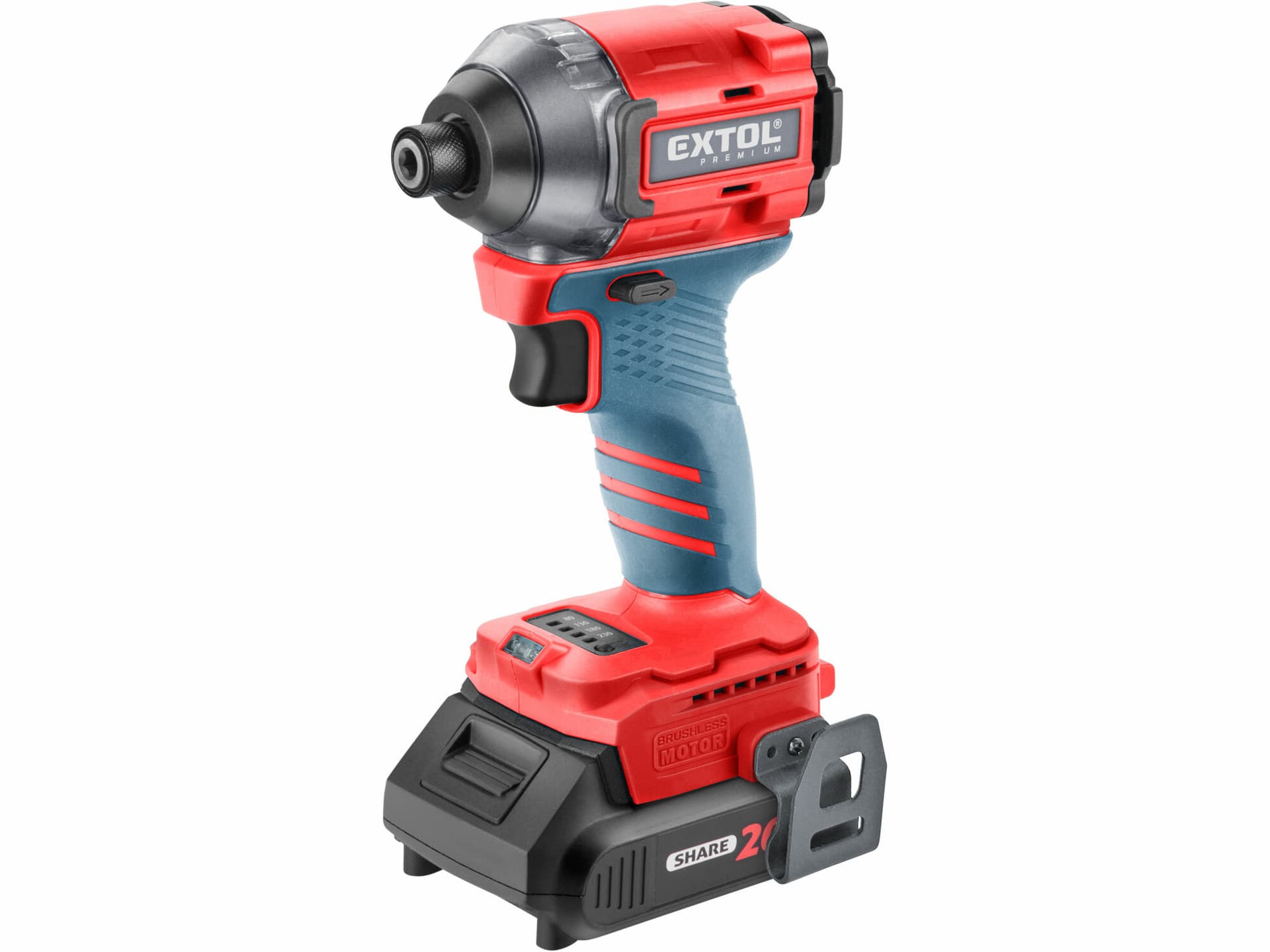 Uťahovač rázový aku Share20V, 1x 2Ah, 1/4" šesťhran na bity, 230Nm, bezuhlíkový motor