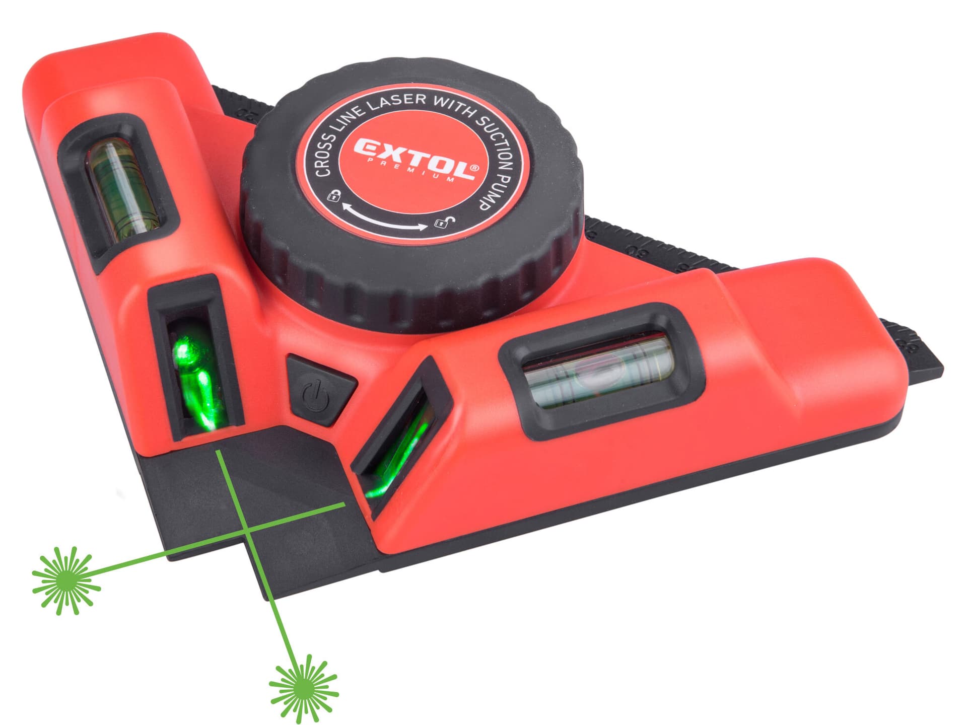 Uholník laserový s prísavkou, zelený laser, max. 9m, 3,7V Li-ion, USB nabíjanie
