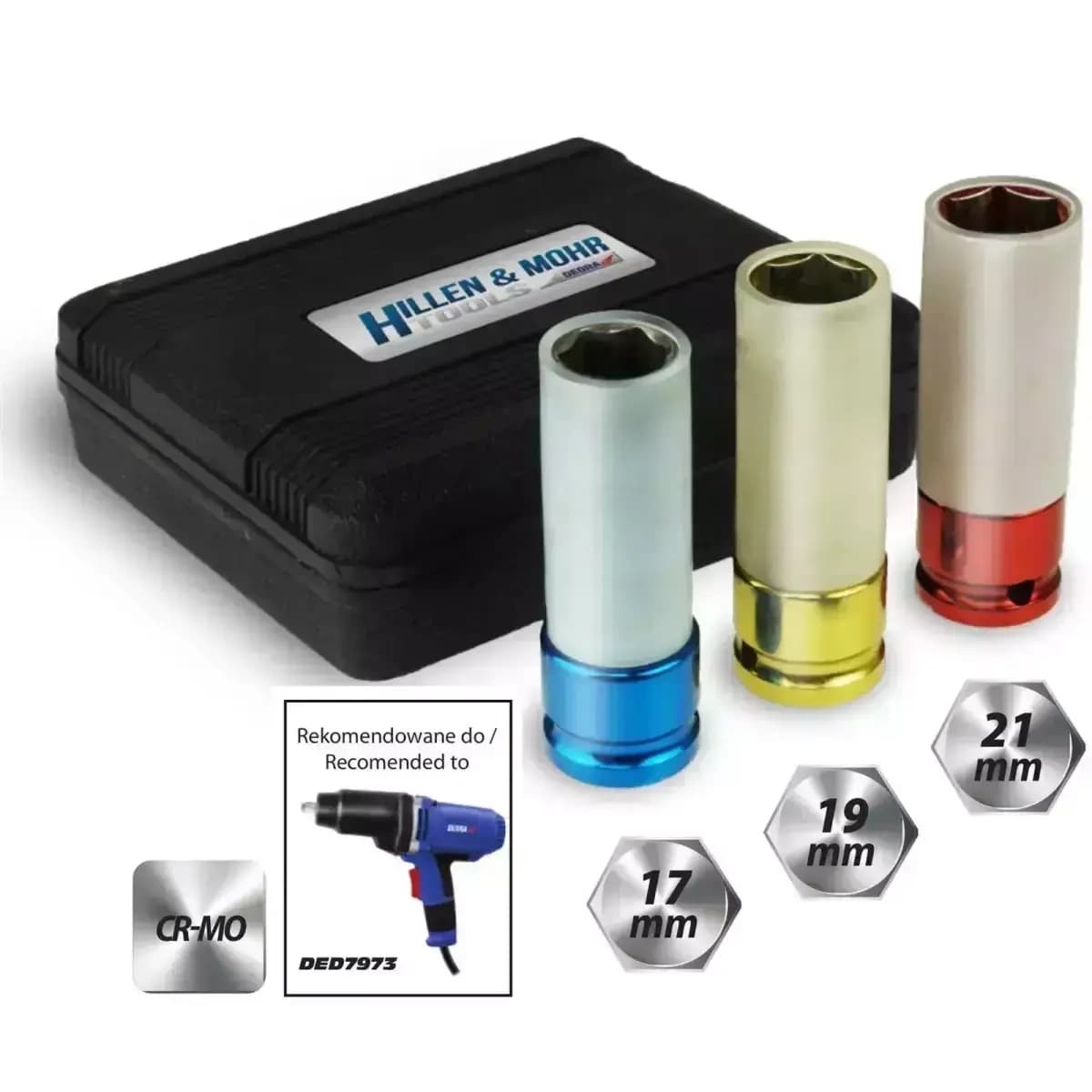 Rázové bity na hliníkové disky, komplet 1/2" 17, 19, 21 mm, CrMo