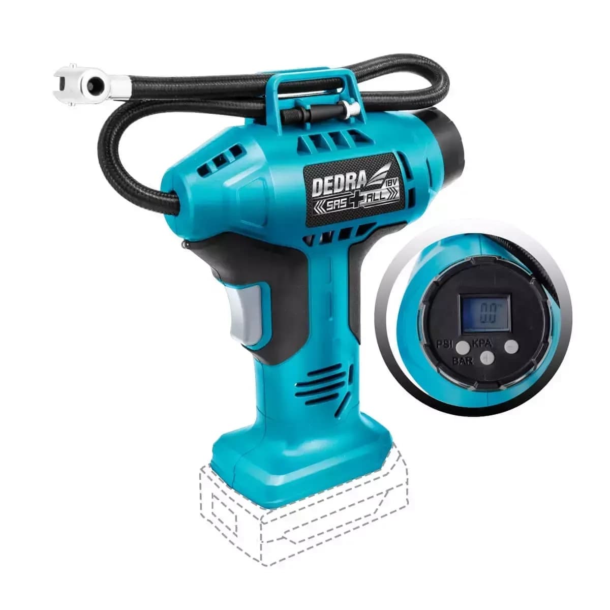 Pištoľový mini kompresor 11 bar, 18V (DED7078LCD)