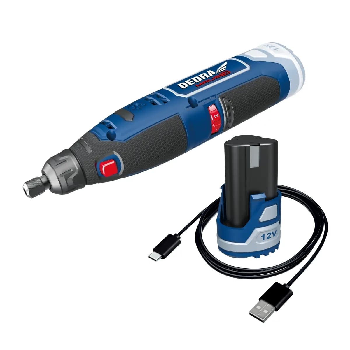 Sada 12V DED7340Z1 mini brúska+DED7300 USB/C+DED7320 2,0Ah