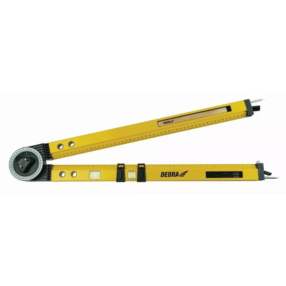Nastaviteľný uhlomer s vodováhou 620mm, 2 libely